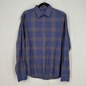 Untuckit Shirt Mens Medium Blue Plaid Button Radford Long Sleeve Cotton Flannel